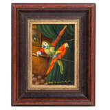 GIM (Künstler/in 20. Jh.), "Drei Papageien in Interieur mit Gemälde", - Foto 2