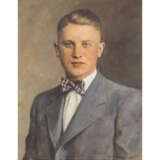 SCHWARZ, ALFRED (Maler 19./20. Jh.), "Junger Mann mit grauem Jackett und karierter Fliege", - photo 1