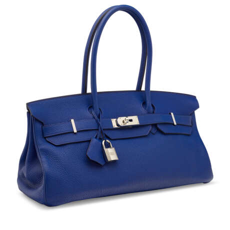 A BLEU ÉLECTRIQUE CLÉMENCE LEATHER JPG SHOULDER BIRKIN 42 WITH PALLADIUM HARDWARE - photo 2