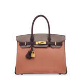 A CUSTOM ROSE THÉ, GRIOLET & PRUNE CHÈVRE LEATHER BIRKIN 30 WITH BRUSHED GOLD HARDWARE - photo 1