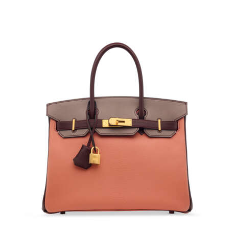 A CUSTOM ROSE THÉ, GRIOLET & PRUNE CHÈVRE LEATHER BIRKIN 30 WITH BRUSHED GOLD HARDWARE - фото 1