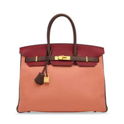 A CUSTOM ROSE THÉ, ROUGE H & CHOCOLAT CLÉMENCE LEATHER BIRKIN 35 WITH BRUSHED GOLD HARDWARE