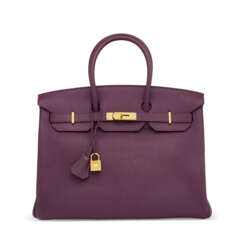 A CASSIS FJORD LEATHER BIRKIN 35 WITH GOLD HARDWARE