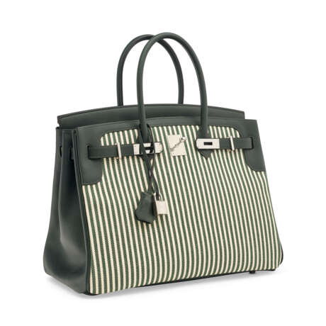 A LIMITED EDITION VERT ANGLAIS SWIFT LEATHER & TOILE RIGA BIRKIN 35 WITH PALLADIUM HARWARE - photo 2