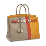 A LIMITED EDITION MOUTARDE, SANGUINE & GRIS PERLE CLÉMENCE LEATHER CASCADE BIRKIN 35 WITH BRUSHED PALLADIUM HARDWARE - photo 2