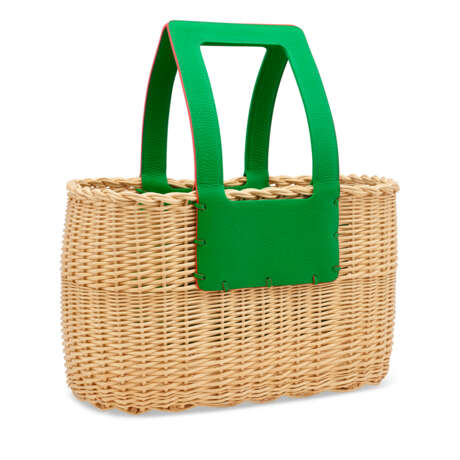 A PETIT H BAMBOO CLÉMENCE LEATHER & ROUGE TOMATE WICKER PICNIC TOTE - фото 2