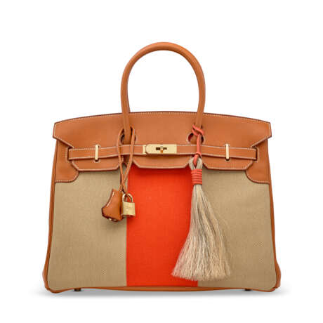 A LIMITED EDITION FICELLE, PAPRIKA TOILE & BARÉNIA LEATHER FLAG BIRKIN 35 WITH PERMABRASS HARDWARE - Foto 1