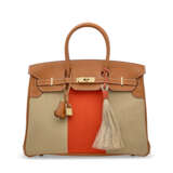A LIMITED EDITION FICELLE, PAPRIKA TOILE & BARÉNIA LEATHER FLAG BIRKIN 35 WITH PERMABRASS HARDWARE - photo 1