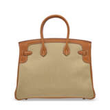 A LIMITED EDITION FICELLE, PAPRIKA TOILE & BARÉNIA LEATHER FLAG BIRKIN 35 WITH PERMABRASS HARDWARE - photo 3