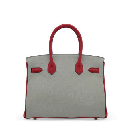 A CUSTOM ROUGE GRENAT & GRIS MOUETTE TOGO LEATHER BIRKIN 30 WITH GOLD HARDWARE - фото 3
