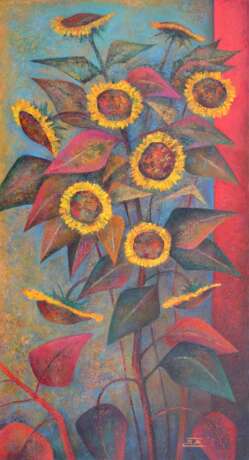 „Sonnenblumen“ Leinwand Ölfarbe Impressionismus Stillleben 2018 - Foto 1