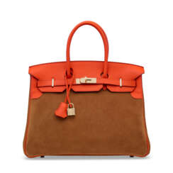 A LIMITED EDITION CAPUCINE SWIFT LEATHER & CHAMOIS VEAU DOBLIS GRIZZLY BIRKIN 35 WITH PERMABRASS HARDWARE