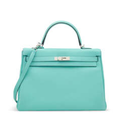 A BLEU ATOLL TOGO LEATHER RETOURNÉ KELLY 35 WITH PALLADIUM HARDWARE