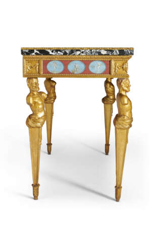 A PAIR OF ITALIAN GILTWOOD, BIANCO E NERO MARBLE AND POLYCHROME-PAINTED VERRE EGLOMISE CONSOLE TABLES - photo 4