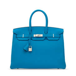 A LIMITED EDITION BLEU ZANZIBAR & MALACHITE TOGO LEATHER VERSO BIRKIN 35 WITH PALLADIUM HARDWARE