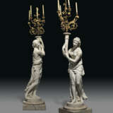 A PAIR OF MONUMENTAL LOUIS-PHILIPPE WHITE MARBLE AND GILTWOOD FIVE-LIGHT FIGURAL TORCHERES - Foto 1