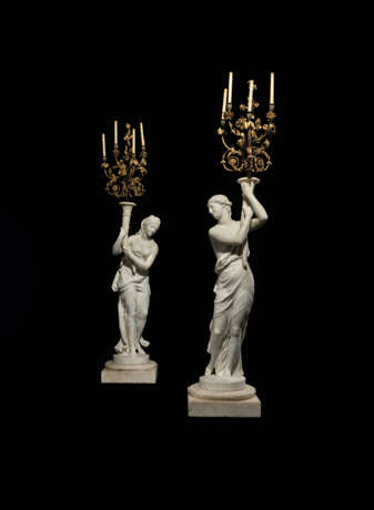 A PAIR OF MONUMENTAL LOUIS-PHILIPPE WHITE MARBLE AND GILTWOOD FIVE-LIGHT FIGURAL TORCHERES - фото 2
