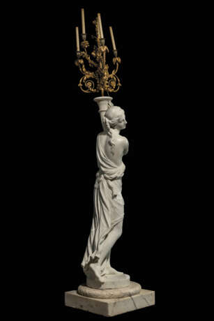 A PAIR OF MONUMENTAL LOUIS-PHILIPPE WHITE MARBLE AND GILTWOOD FIVE-LIGHT FIGURAL TORCHERES - photo 4
