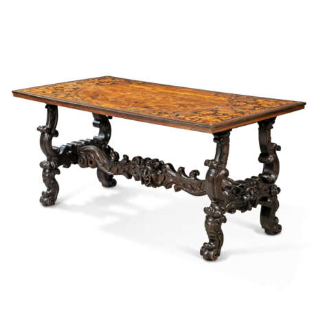 A NORTH ITALIAN IVORY AND PEWTER-INLAID EBONY, AMARANTH, FRUITWOOD AND WALNUT MARQUETRY TABLE - photo 3