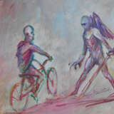 Painting “велосипедист и ангел смерти”, Whatman paper, 2022 - photo 1
