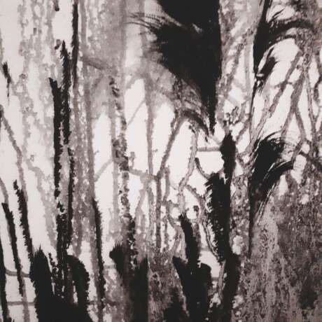 Чёрно белая картина. Холст на подрамнике текущая краска Абстракционизм abstract landscape Москва 2022 г. - фото 3