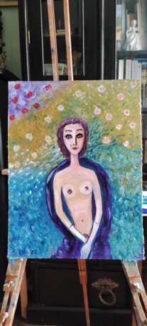 Обнаженная в саду. Nude in the garden Fiberboard Oil Impressionism Nude art Ukraine 2022 - photo 1