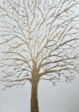 Golden Tree acrylic on canvas Impasto Abstract art Finland 2022 - photo 1