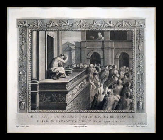 Давид смотрит как купается Вирсавия ЖАН-БАТИСТ ДАСОРИ Бумага Офорт Франция 17 век г. - фото 1