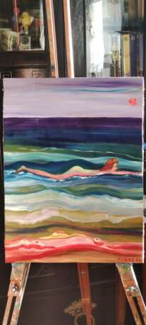 Oil painting “Обнаженная плавающая на закате солнца”, Fiberboard, Oil, Impressionist, Genre Nude, Ukraine, 93943, 2022 - photo 1