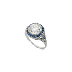 BAGUE BELLE ÉPOQUE DIAMANT DE 4.03 CARATS, DIAMANTS ET SAPHIRS