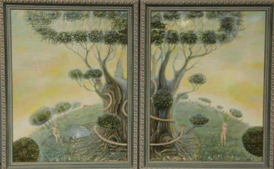 «Perpétuel de l'équilibre (Adam et Eve).» Toile Peinture à l'huile Moderne Mythologique 2010 - photo 1