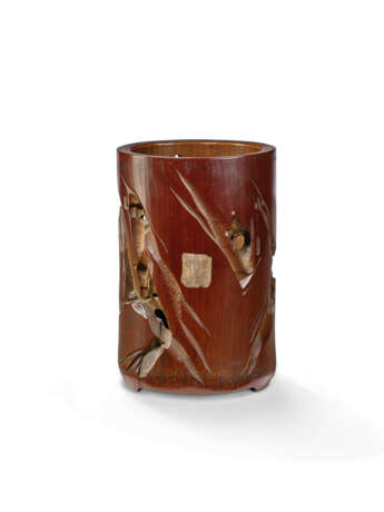 A CARVED BAMBOO 'GO PLAYERS' BRUSHPOT - photo 3