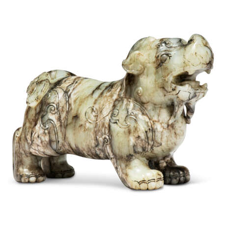 A MOTTLED WHITE AND GREY JADE MYTHICAL BEAST - photo 1