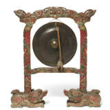 A LARGE GONG AND PAINTED LACQUER WOOD STAND - photo 1