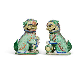 A PAIR OF FAMILLE VERTE BUDDHIST LIONS