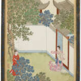 IN THE STYLE OF QIU YING, PAVILION SCENES, THREE FRAMED AND GLAZED ALBUM LEAVES, INK AND COLOUR ON PAPER - photo 5