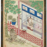 IN THE STYLE OF QIU YING, PAVILION SCENES, THREE FRAMED AND GLAZED ALBUM LEAVES, INK AND COLOUR ON PAPER - photo 8