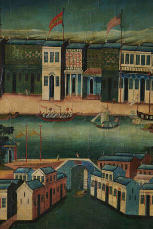 AN EXPORT PAINTING OF LANDSCAPE WITH BOATS IN A HARBOUR - photo 3