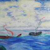 Море. Причал возле моря. Sea. Canvas on the subframe Oil paint Impressionism Landscape painting Ukraine 2022 - photo 1