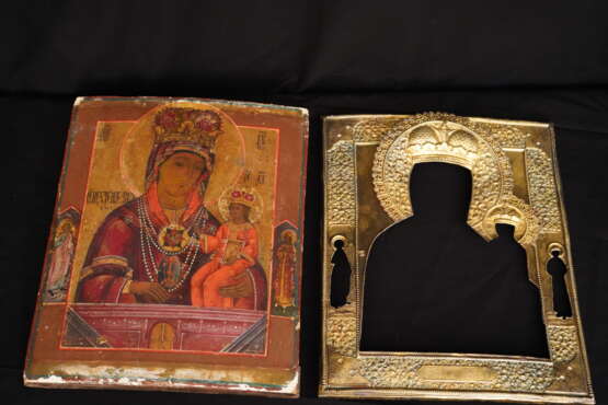 Казанской Богоматери Silver иконопись темперой религиозный каноничная икона Russia 19 век - photo 2