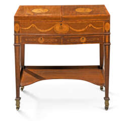 A GEORGE III HAREWOOD, TULIPWOOD AND MARQUETRY DRESSING-TABLE