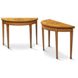 A PAIR OF GEORGE III SATINWOOD, TULIPWOOD, SYCAMORE AND FRUITWOOD MARQUETRY CARD TABLES - photo 1