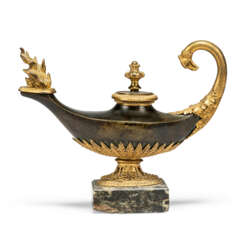 AN EMPIRE ORMOLU-MOUNTED PATINATED-BRONZE OIL LAMP