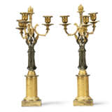 A PAIR OF EMPIRE ORMOLU AND PATINATED-BRONZE THREE-BRANCH CANDELABRA - photo 2