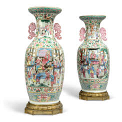 A LARGE PAIR OF CHINESE FAMILLE ROSE VASES
