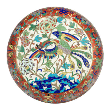 A LARGE CHINESE CLOISONNE ENAMEL CIRCULAR 'PHOENIX' BOX AND COVER - Foto 3