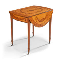 A GEORGE III SATINWOOD AND MARQUETRY PEMBROKE TABLE