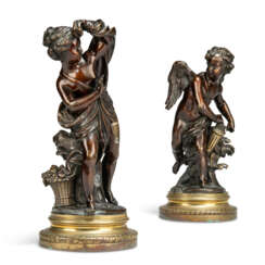 A PAIR OF FRENCH PATINATED-BRONZE FIGURES OF CUPID AND PYSCHE
