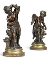 A PAIR OF FRENCH PATINATED-BRONZE FIGURES OF CUPID AND PYSCHE