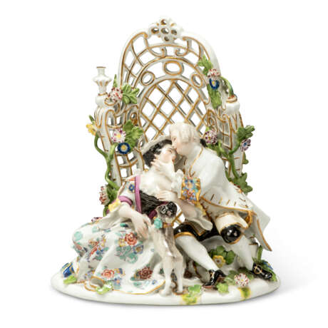 A MEISSEN PORCELAIN GROUP OF LOVERS WITH A PUG-DOG - photo 1
